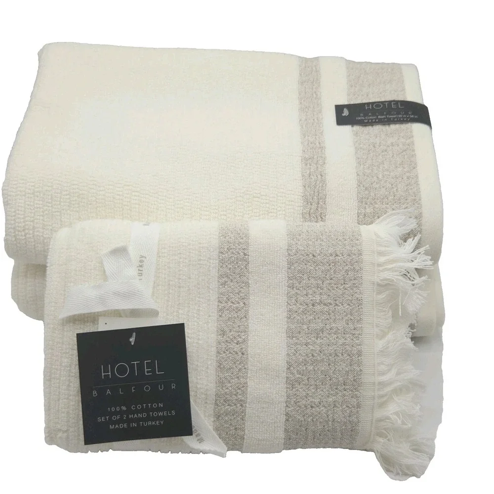 Hotel Balfour 4pc Cream And Taupe Turkish Cotton Towel Set 2 Bath 2 Hand Japandi